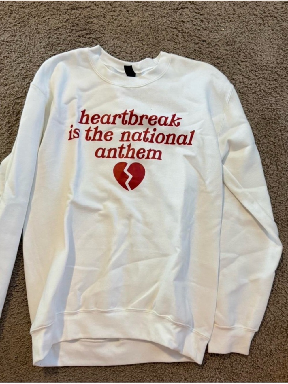 Taylor Swift White Crewneck Sweatshirt with Red Heartbreak Graphic